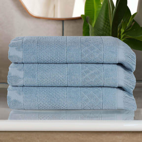 Rolla Cotton Geometric Jacquard Plush Absorbent Bath Towel Set of 3