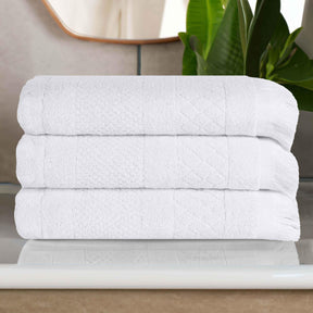 Rolla Cotton Geometric Jacquard Plush Absorbent Bath Towel Set of 3