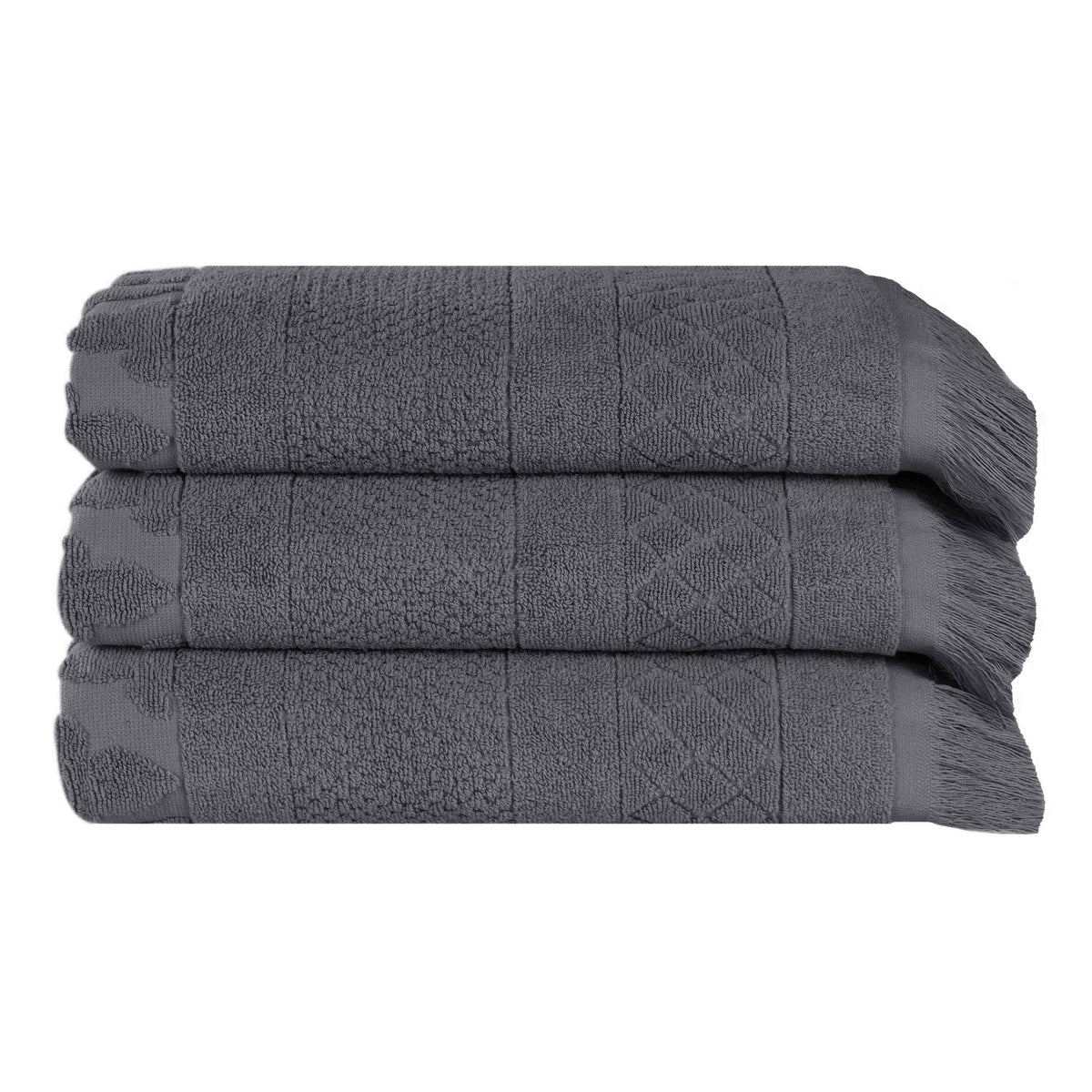 Rolla Cotton Geometric Jacquard Plush Absorbent Bath Towel Set of 3