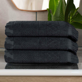 Rolla Cotton Geometric Jacquard Plush Absorbent Bath Towel Set of 3
