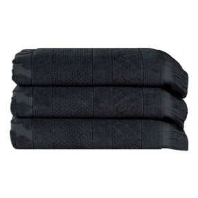 Rolla Cotton Geometric Jacquard Plush Absorbent Bath Towel Set of 3
