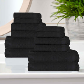 Rolla Cotton Geometric Jacquard Plush Soft Absorbent 12 Piece Towel Set