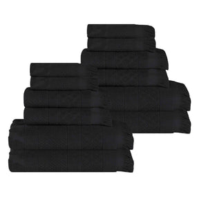 Rolla Cotton Geometric Jacquard Plush Soft Absorbent 12 Piece Towel Set