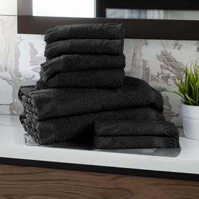 Rolla Cotton Geometric Jacquard Plush Soft Absorbent 8 Piece Towel Set
