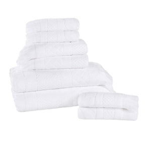 Rolla Cotton Geometric Jacquard Plush Soft Absorbent 8 Piece Towel Set