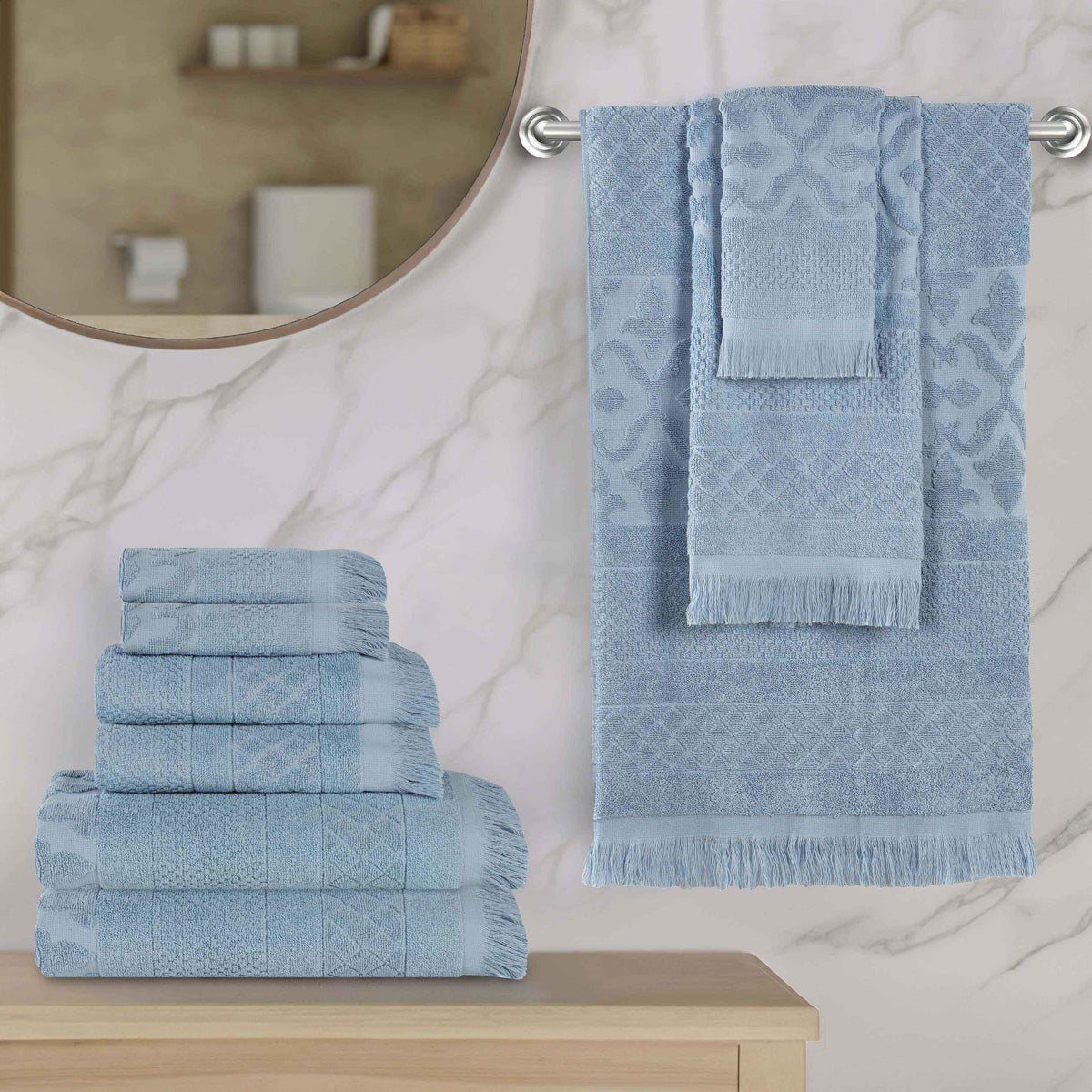 Rolla Cotton Geometric Jacquard Plush Soft Absorbent 9 Piece Towel Set