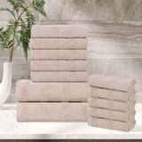 Roma Cotton Ribbed Textured Soft Absorbent 12 Piece Assorted Towel Set