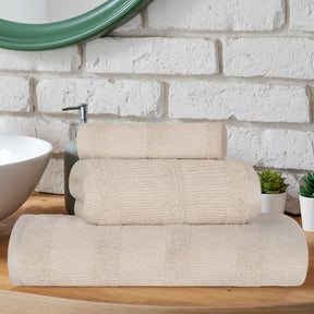 Roma Cotton Ribbed Textured Soft Absorbent 3 Piece Assorted Towel Set