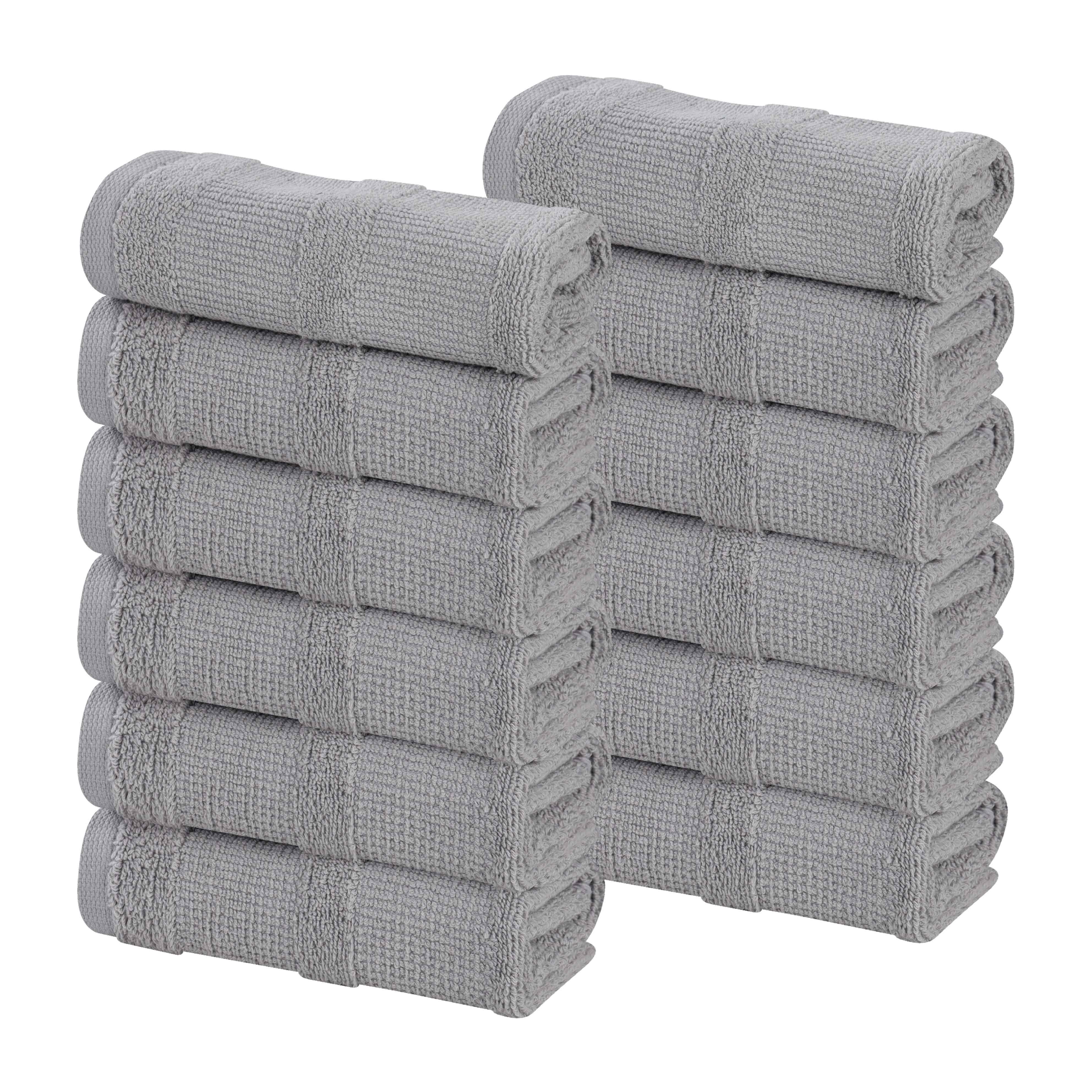 Roma Cotton Ribbed Textured Soft Face Towels/ Washcloths, Set of 12