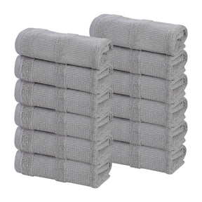 Roma Cotton Ribbed Textured Soft Face Towels/ Washcloths, Set of 12