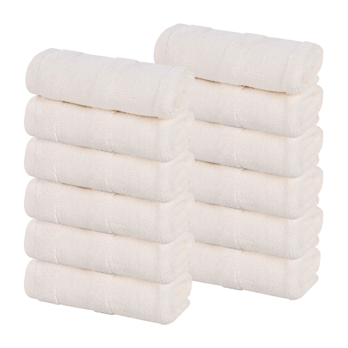 Roma Cotton Ribbed Textured Soft Face Towels/ Washcloths, Set of 12