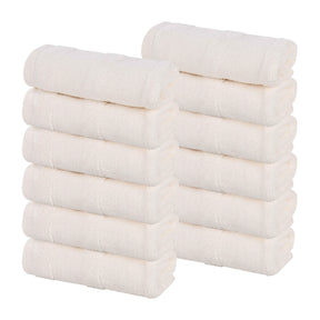Roma Cotton Ribbed Textured Soft Face Towels/ Washcloths, Set of 12