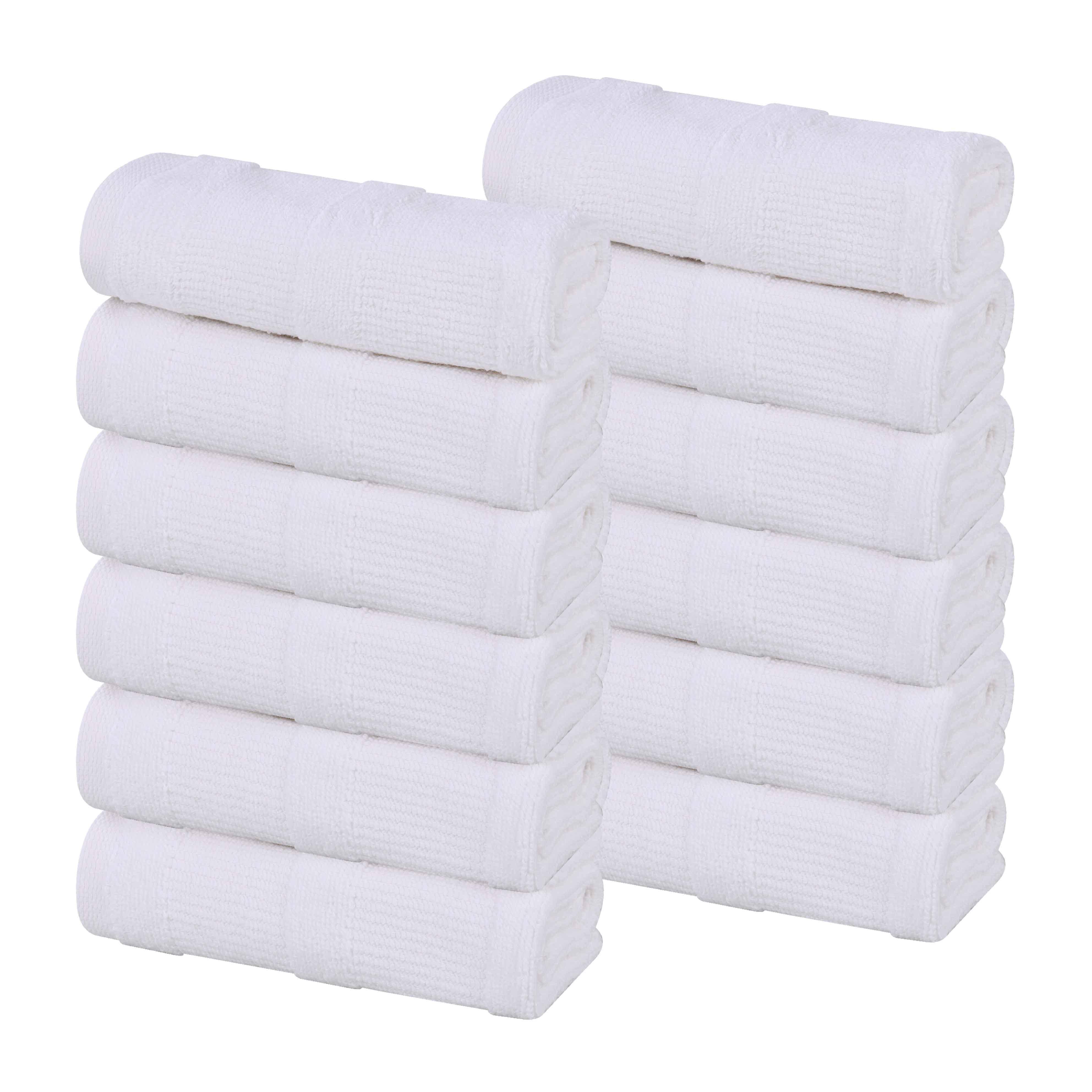 Roma Cotton Ribbed Textured Soft Face Towels/ Washcloths, Set of 12