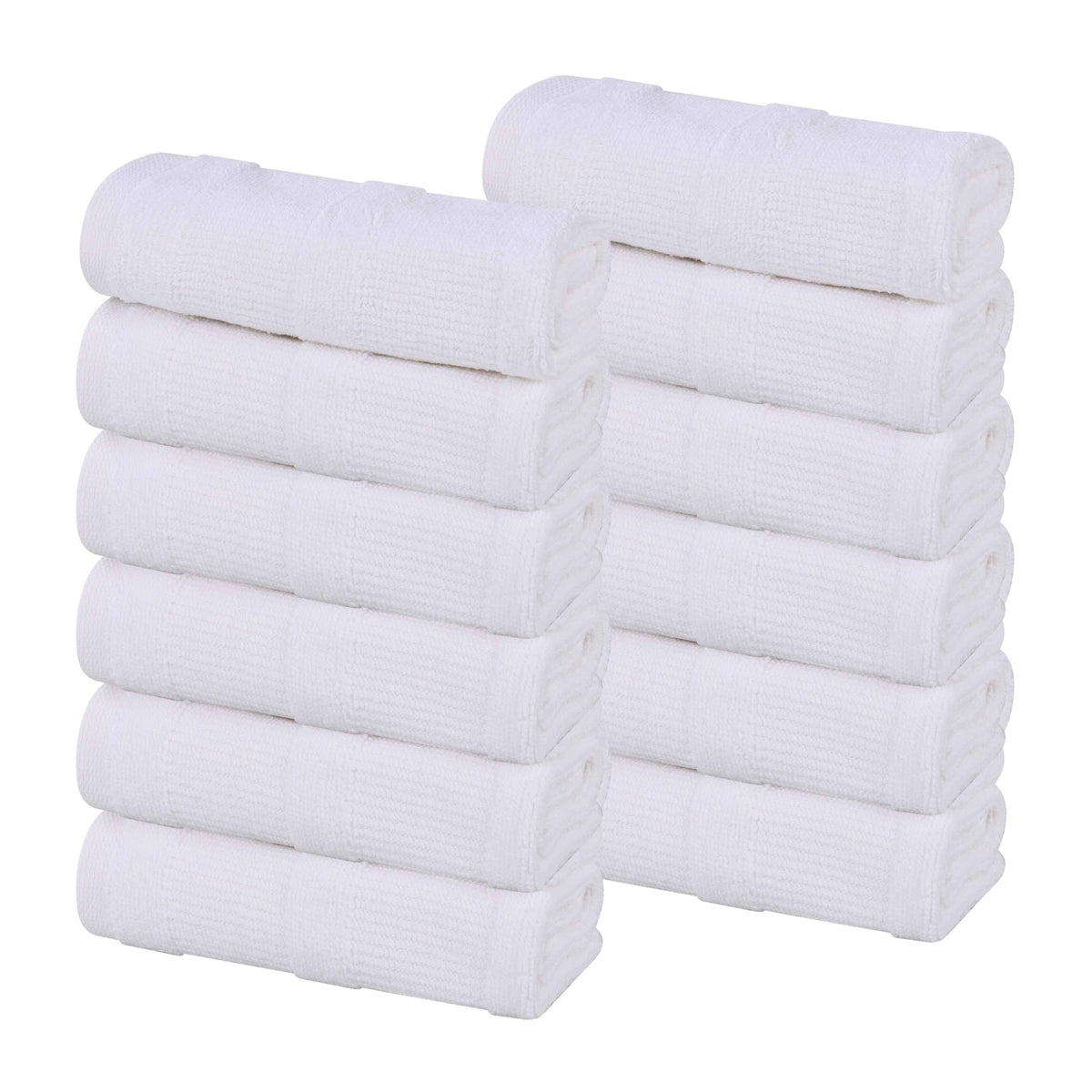 Roma Cotton Ribbed Textured Soft Face Towels/ Washcloths, Set of 12