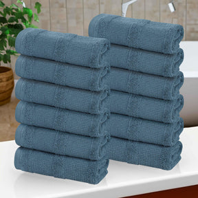 Roma Cotton Ribbed Textured Soft Face Towels/ Washcloths, Set of 12