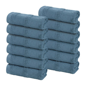 Roma Cotton Ribbed Textured Soft Face Towels/ Washcloths, Set of 12