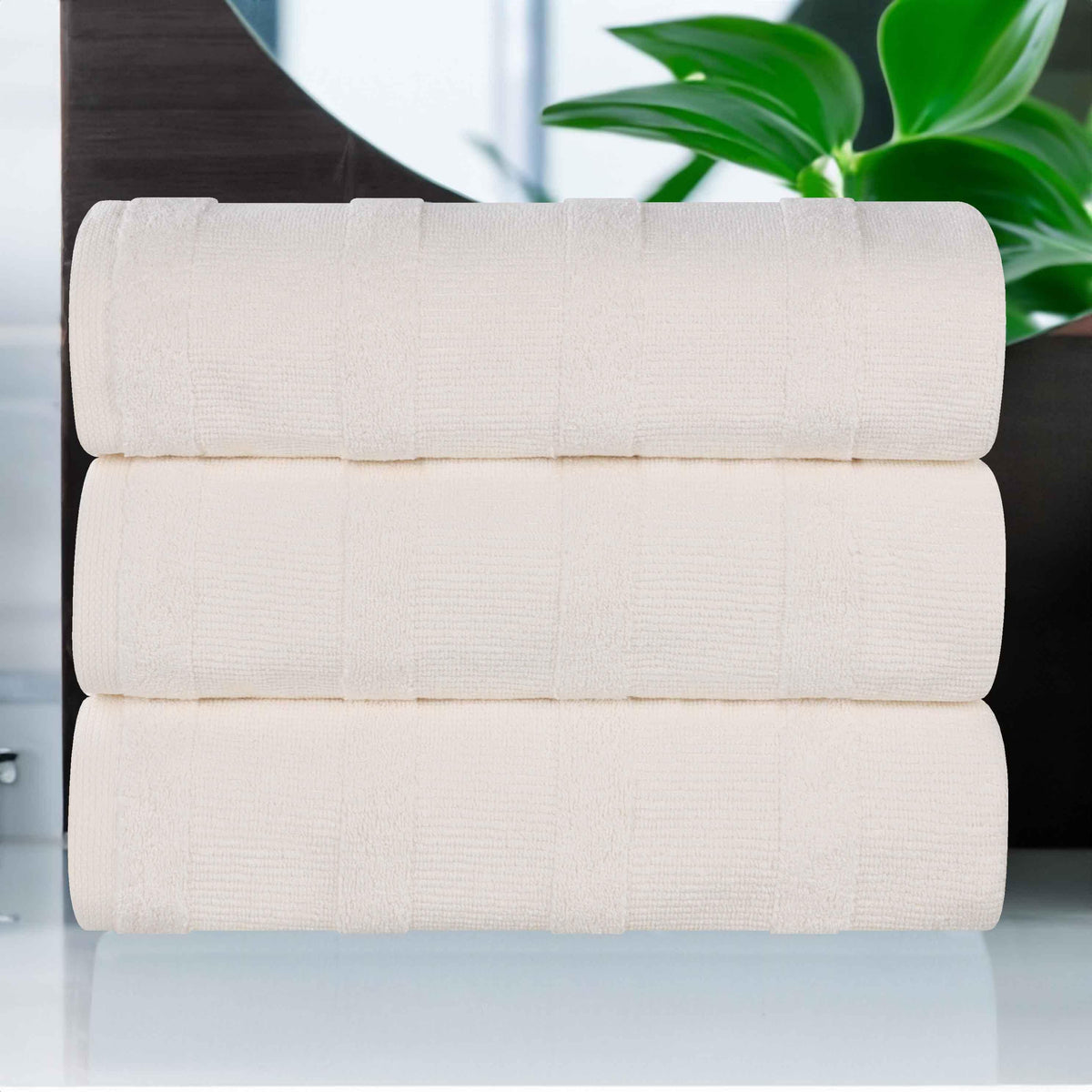 Roma Cotton Ribbed Textured Soft Highly Absorbent Bath Towel Set of 3
