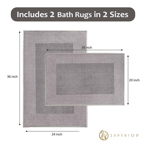 Rome Modern Non-Slip Machine Washable Bathroom Bath Rug Set