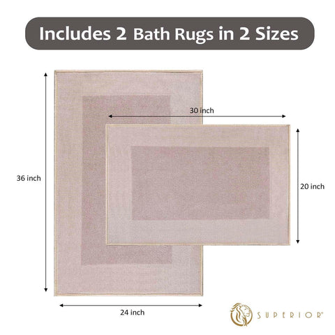 Rome Modern Non-Slip Machine Washable Bathroom Bath Rug Set