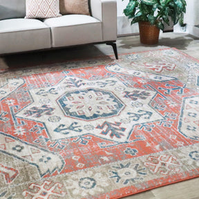 Rustic Distressed Geometric Design Indoor Area Rug