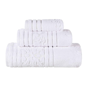 Sadie Zero Twist Cotton Floral Jacquard Absorbent 3 Piece Towel Set