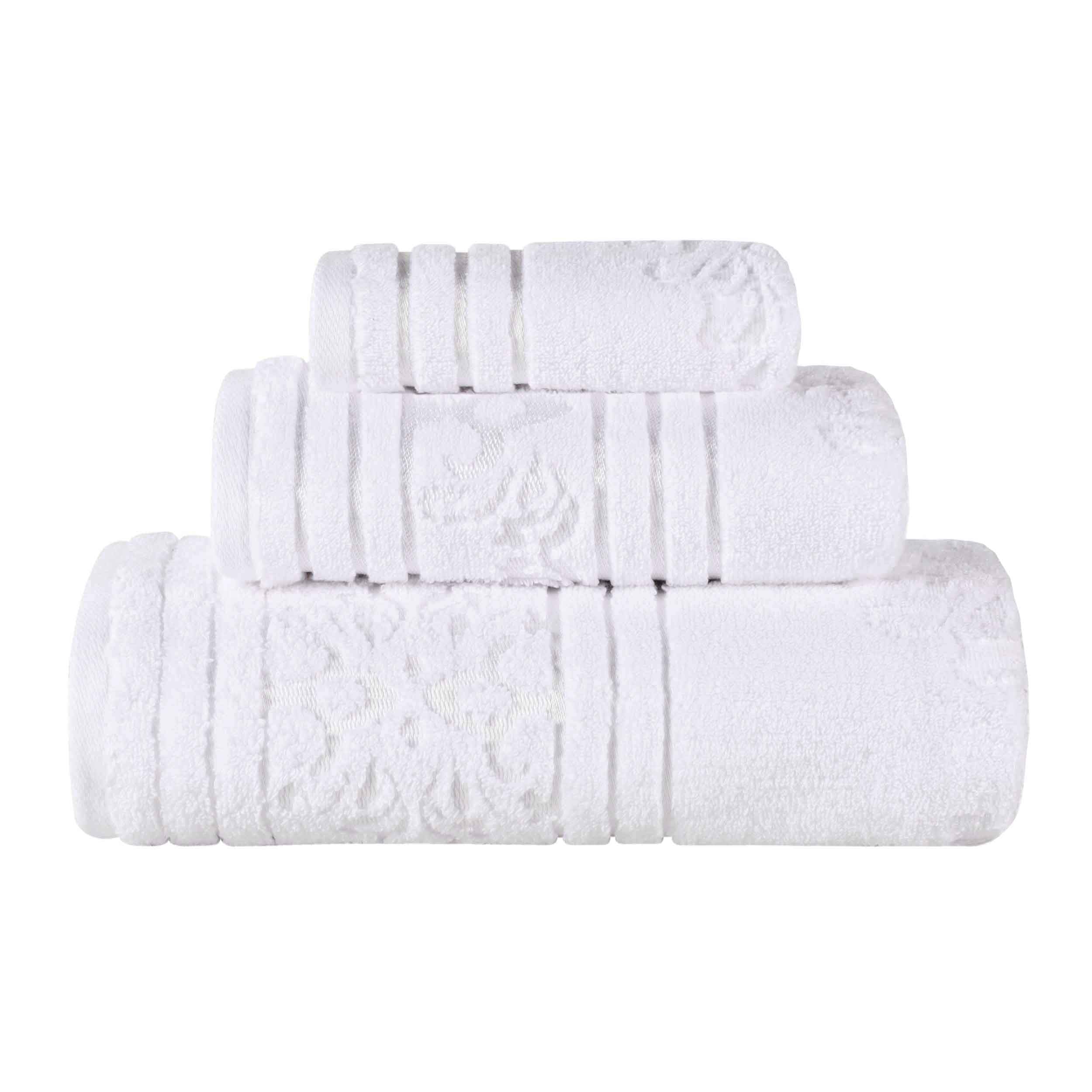 Sadie Zero Twist Cotton Floral Jacquard Absorbent 3 Piece Towel Set