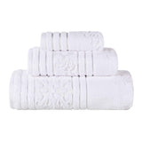 Sadie Zero Twist Cotton Floral Jacquard Absorbent 3 Piece Towel Set