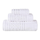 Sadie Zero Twist Cotton Floral Jacquard Absorbent 3 Piece Towel Set