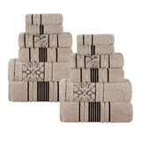 Sadie Zero Twist Cotton Solid and Jacquard Floral 12 Piece Towel Set