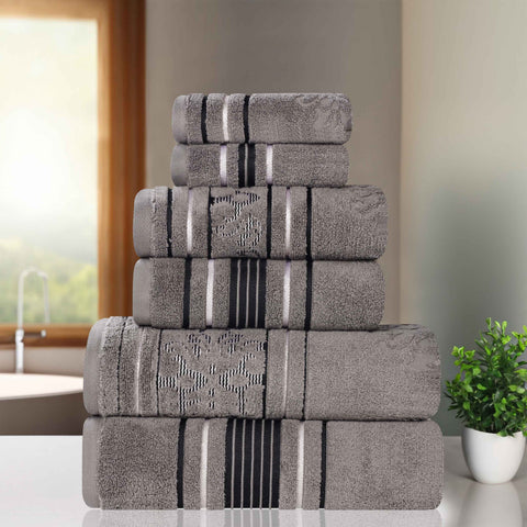 Sadie Zero Twist Cotton Solid and Jacquard Floral 6 Piece Towel Set