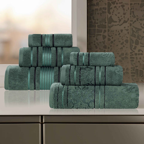 Sadie Zero Twist Cotton Solid and Jacquard Floral 6 Piece Towel Set