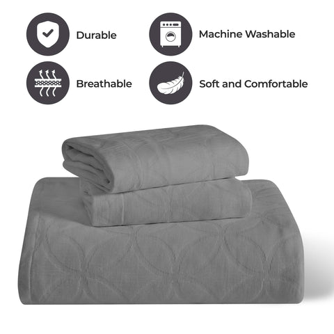 Lightweight Cotton Bedspread Sets 3-Piece Serenity Wedding Ring Jacquard Matelassé