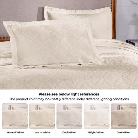 Lightweight Cotton Bedspread Sets 3-Piece Serenity Wedding Ring Jacquard Matelassé