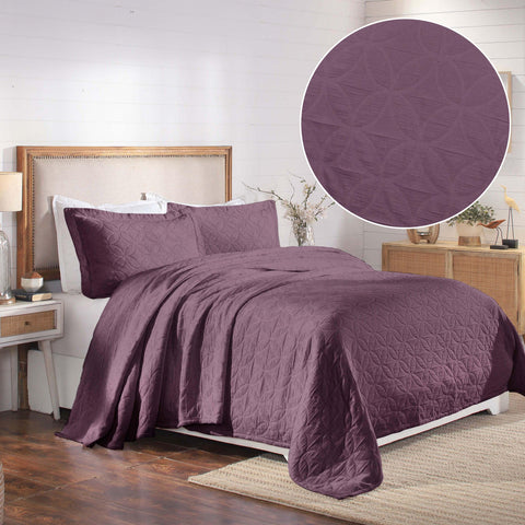 Lightweight Cotton Bedspread Sets 3-Piece Serenity Wedding Ring Jacquard Matelassé