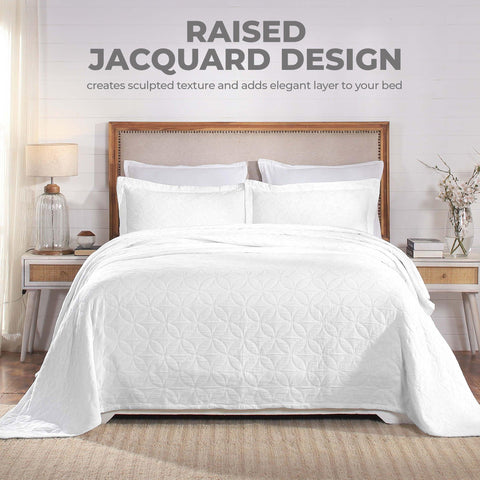 Lightweight Cotton Bedspread Sets 3-Piece Serenity Wedding Ring Jacquard Matelassé