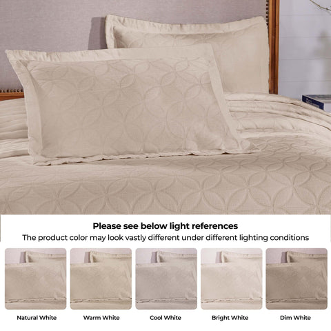 Lightweight Cotton Bedspread Sets 3-Piece Serenity Wedding Ring Jacquard Matelassé