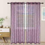 Sheer Poppy Floral Modern Textured Grommet Curtain Panels Set of 2
