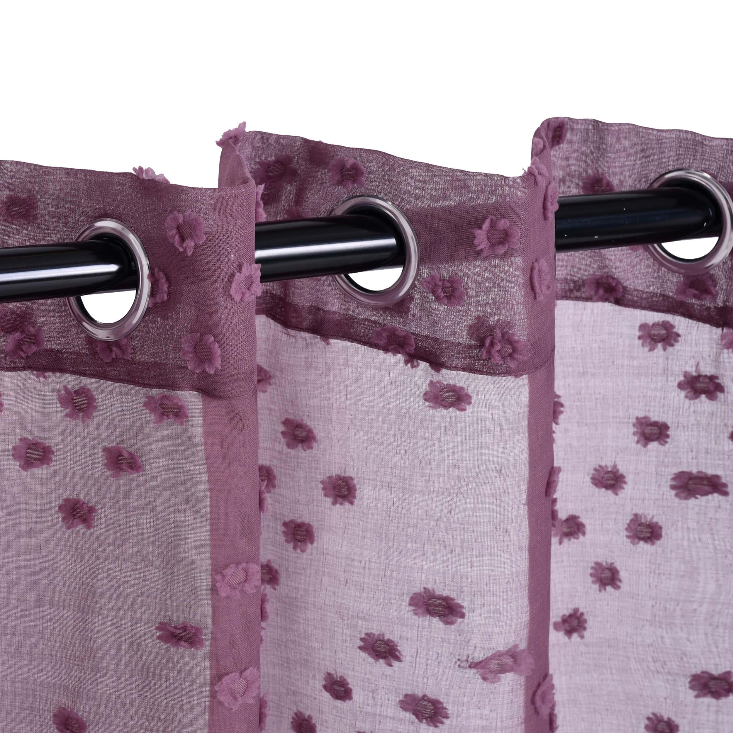 Sheer Poppy Floral Modern Textured Grommet Curtain Panels Set of 2