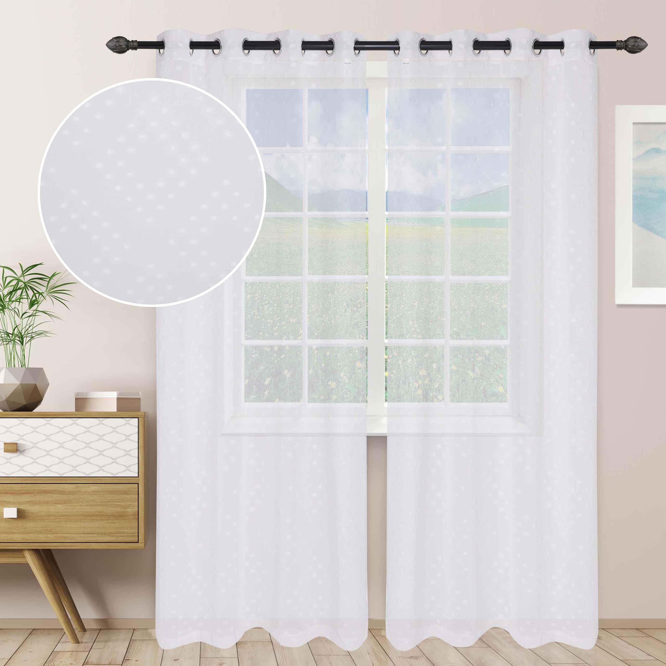 Sheer Poppy Floral Modern Textured Grommet Curtain Panels Set of 2
