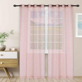 Sheer Poppy Floral Modern Textured Grommet Curtain Panels Set of 2
