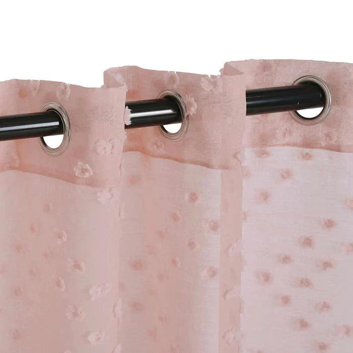 Sheer Poppy Floral Modern Textured Grommet Curtain Panels Set of 2