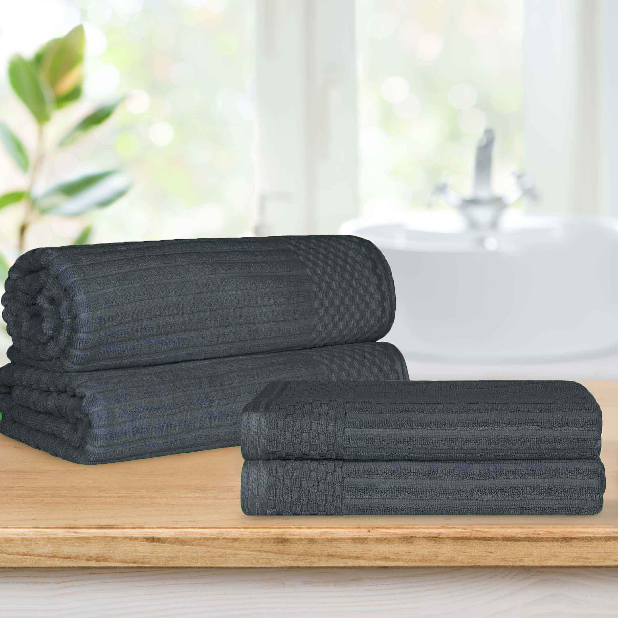 Soho Cotton Ribbed Textured Absorbent Bath Sheet & Bath Towel Set