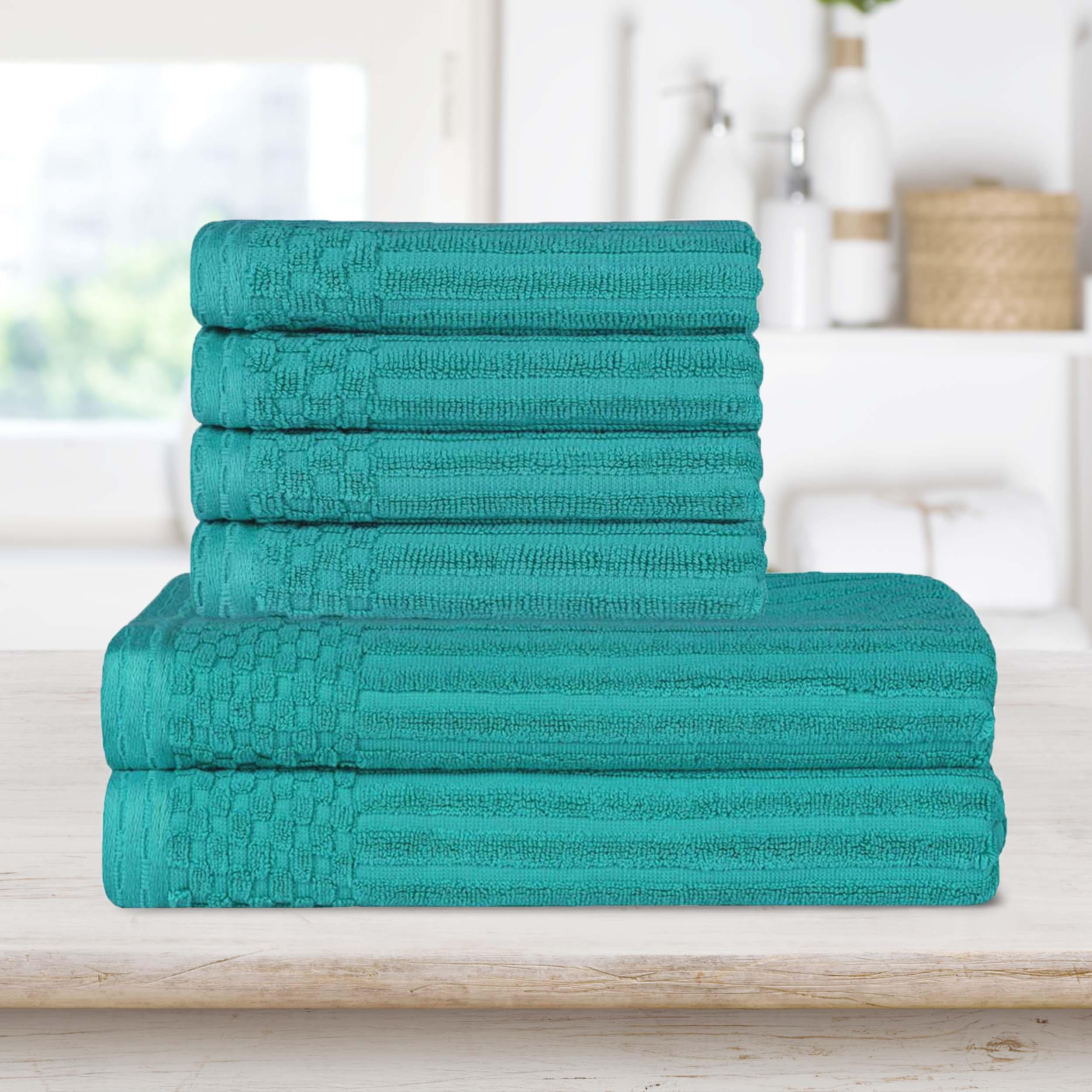 Soho Cotton Ribbed Textured Absorbent Hand and Bath Towel Set