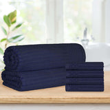 Soho Cotton Ribbed Textured Absorbent Hand Towel and Bath Sheet Set