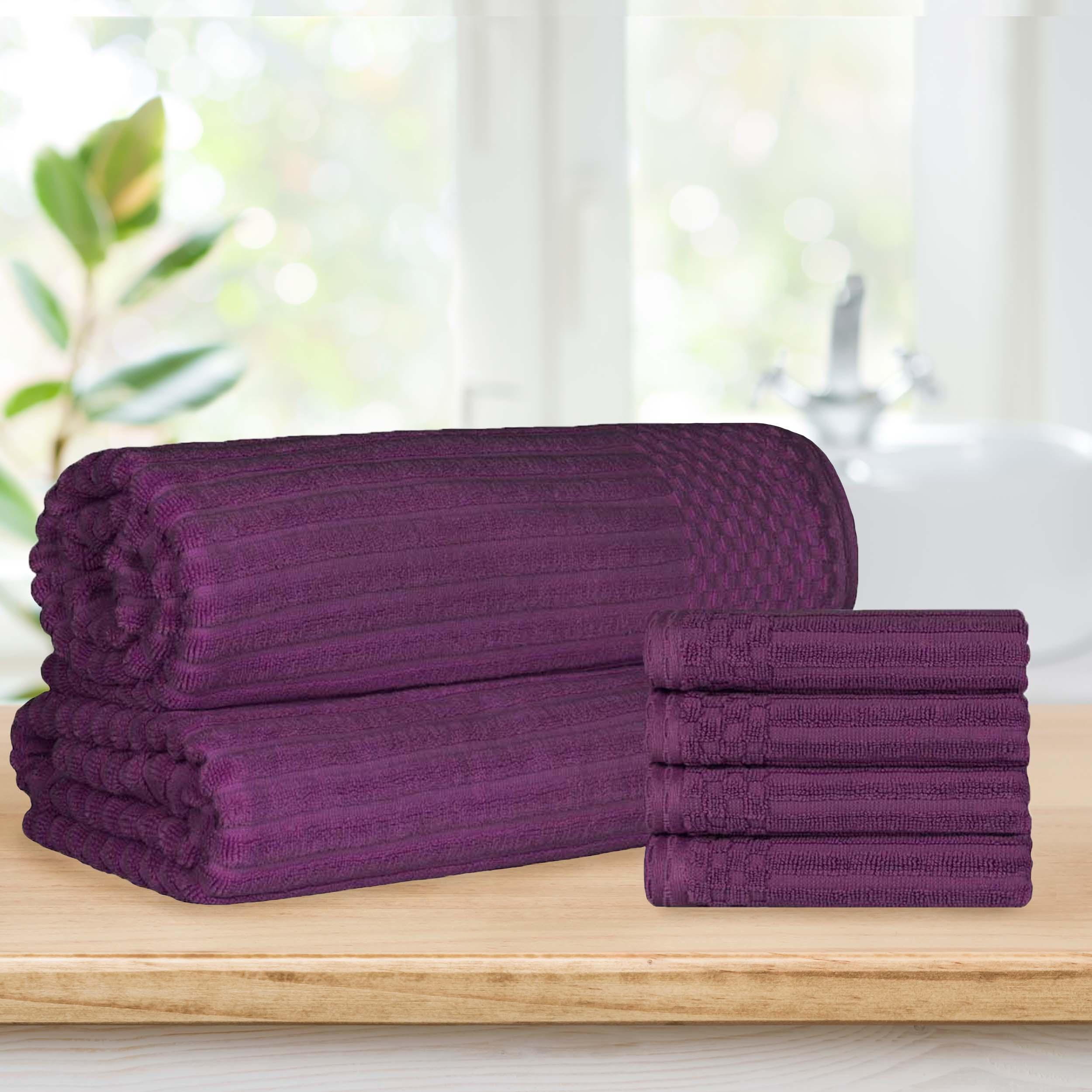 Soho Cotton Ribbed Textured Absorbent Hand Towel and Bath Sheet Set