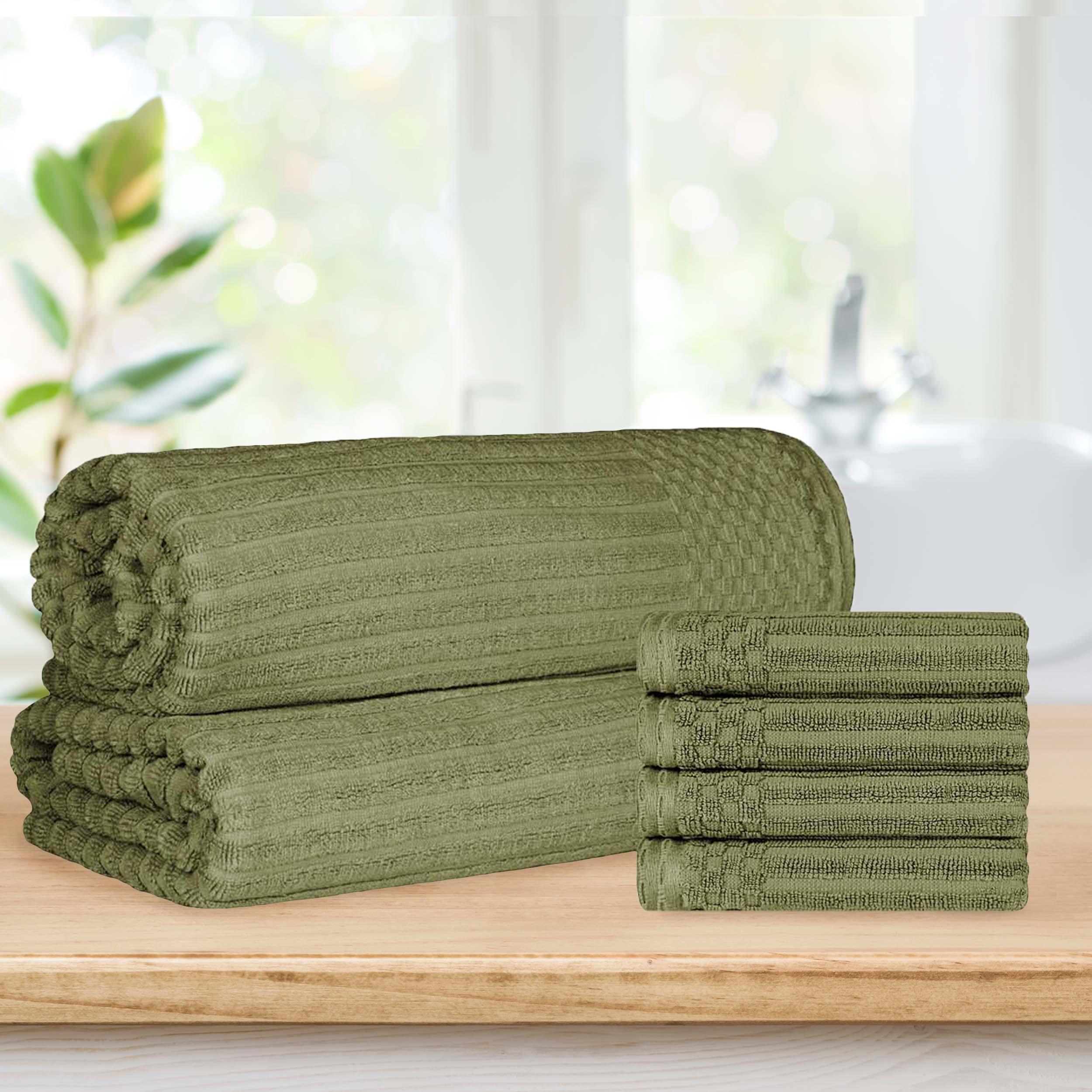 Soho Cotton Ribbed Textured Absorbent Hand Towel and Bath Sheet Set