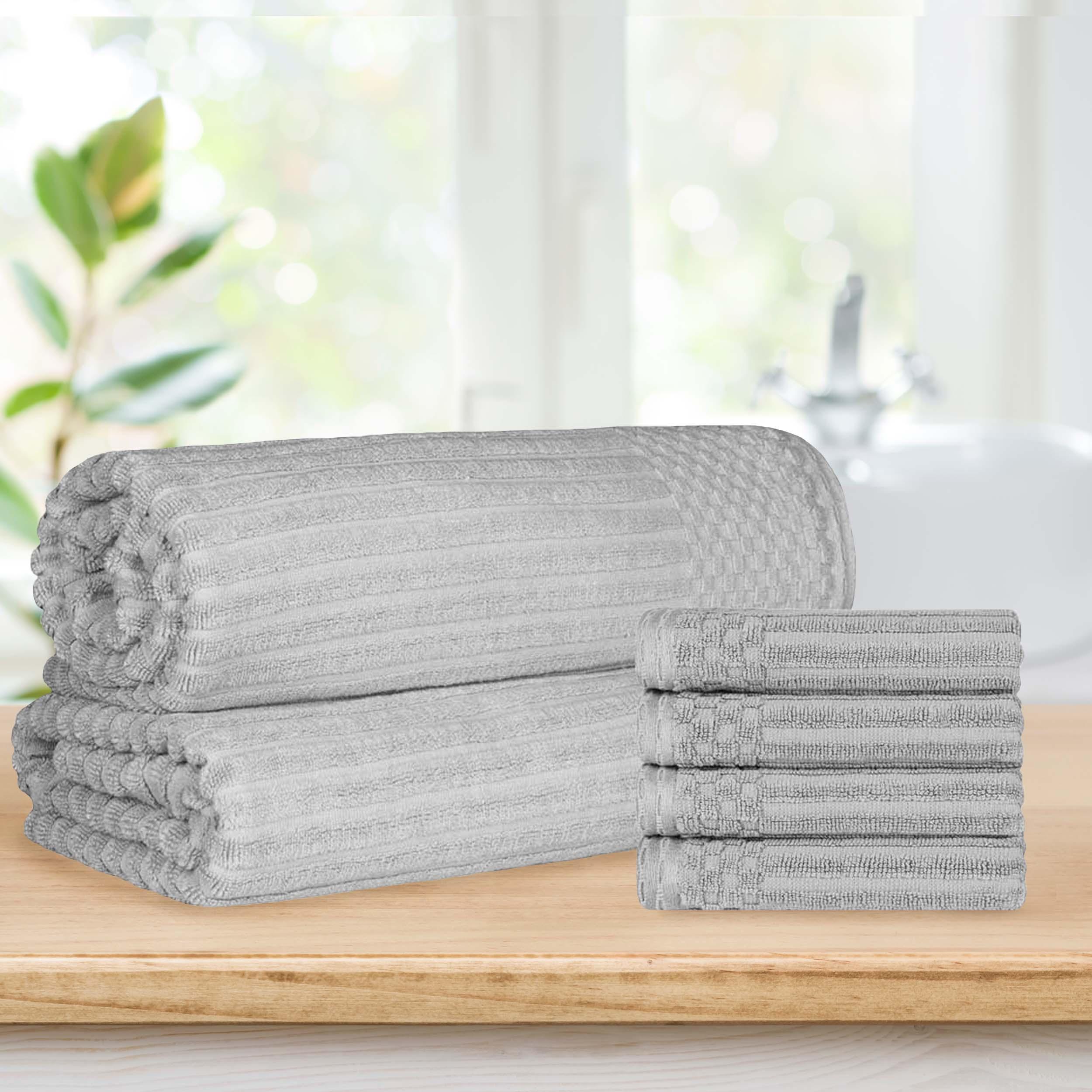 Soho Cotton Ribbed Textured Absorbent Hand Towel and Bath Sheet Set
