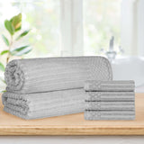 Soho Cotton Ribbed Textured Absorbent Hand Towel and Bath Sheet Set