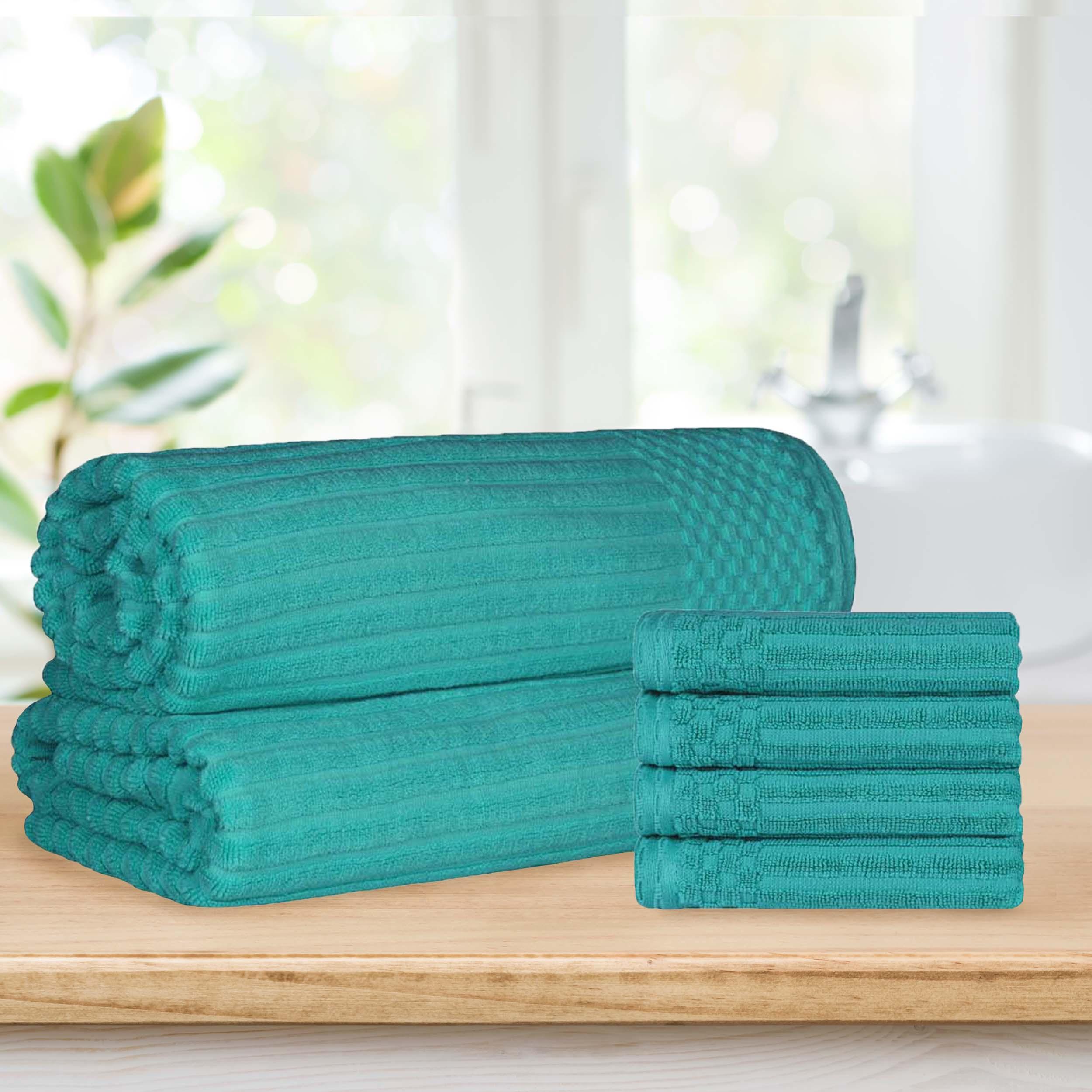 Soho Cotton Ribbed Textured Absorbent Hand Towel and Bath Sheet Set