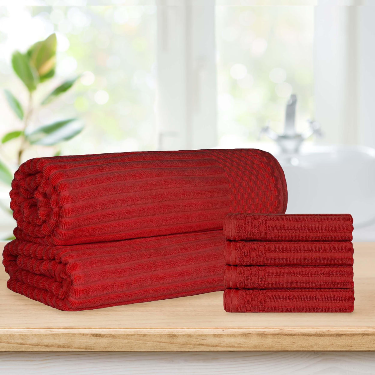 Soho Cotton Ribbed Textured Absorbent Hand Towel and Bath Sheet Set